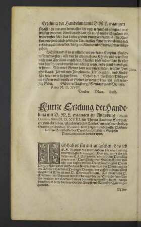 Kurtze Erzelung der Handelung mit D. M. L. ergangen zu Augsburg