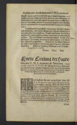 Kurtze Erzelung der Handelung mit D. M. L. ergangen zu Augsburg