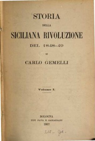 Storia della Siciliana rivoluzione del 1848 - 49, 1