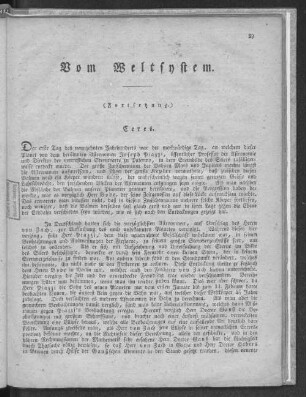Vom Weltsystem. (Fortsetzung.)