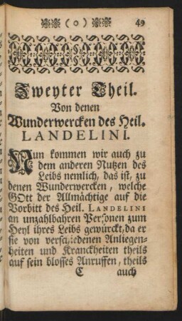 Zweyter Theil. Von denen Wunderwercken des Heil. Landelini