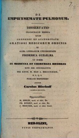 De emphysemate pulmonum : Diss. inaug. med.