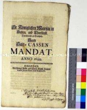 Mandat von Friedrich August I. Kurfürst von Sachsen betreffend Salzregal - Schaden für die Hauptsalzkasse durch Einfuhr fremder bzw. Handel mit verbotenen Salzen