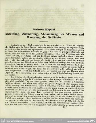 Sechstes Kapitel. Abteufung, Zimmerung, Abdämmung der Wasser und Mauerung der Schächte