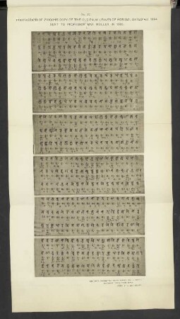 No IV. Photograph of the old palm-leaves of Horiuzi, dated in A. D. 1694. Send to Professor Max Müller in 1883. I.