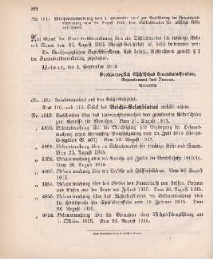 Nr. 161: Ministerialverordnung vom 1. September 1915 zur Ausführung der Bundesratsverordnung vom 26. August 1915, betreffend Schlachtverbot für trächtige Kühe und Sauen