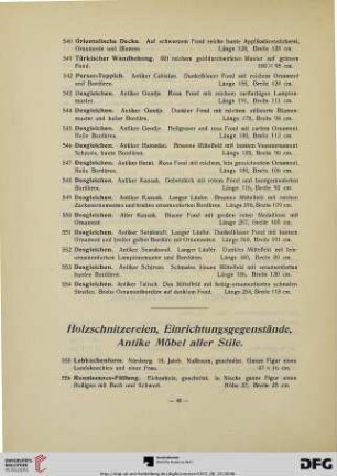 Holzschnitzereien, Einrichtungsgegenstände, Antike Möbel aller Stile (Nr. 555-632)