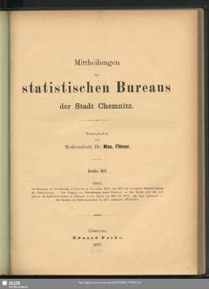 2.1875: Mittheilungen des Statistischen Bureaus der Stadt Chemnitz