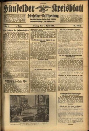 Erste Ausgabe vom Freitag, den 01. April 1938.