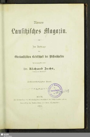 76.1900: Neues lausitzisches Magazin : Zeitschrift der Oberlausitzischen Gesellschaft der Wissenschaften