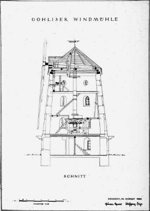 Dresden, Gohliser Windmühle, Schnitt