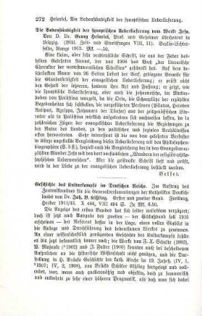 272-274 [Rezension] Kissling, Johannes B., Geschichte des Kulturkampfes im Deutschen Reiche, 1. und 2. Band
