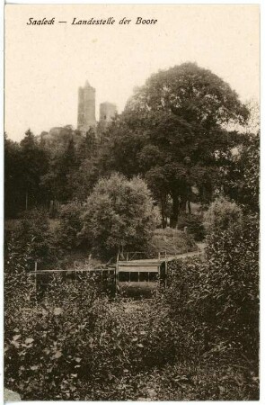 Saaleck. Ruine mit Landestelle der Boote