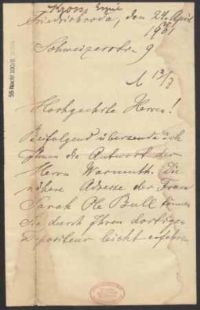 Brief an B. Schott's Söhne : 24.04.1901