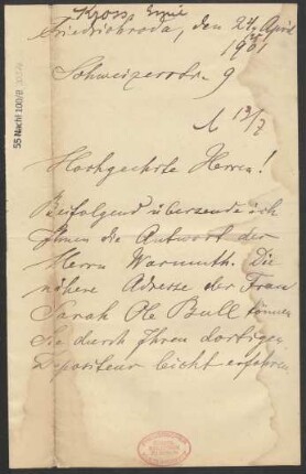 Brief an B. Schott's Söhne : 24.04.1901