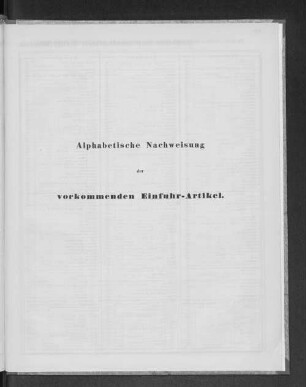 Alphabetische Nachweisung der vorkommenden Einfuhr-Artikel.