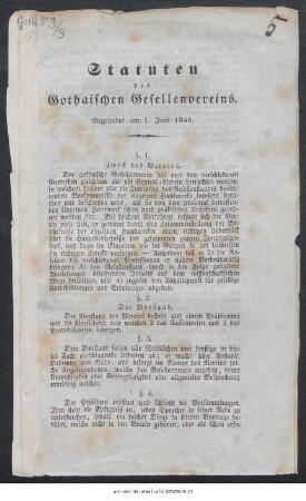Statuten des Gothaischen Gesellenvereins : Gegründet am 1. Juni 1848