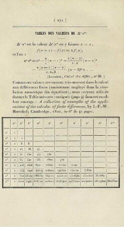 Tables des valeurs de ...