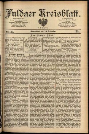 Erste Ausgabe vom Samstag, den 23. November 1901.