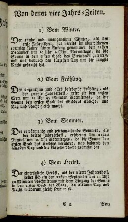 Von denen vier Jahrs-Zeiten. - Von denen Sonn- und Monds-Finsternissen.