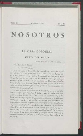 La casa colonial : Carta del autor