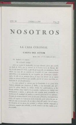 La casa colonial : Carta del autor