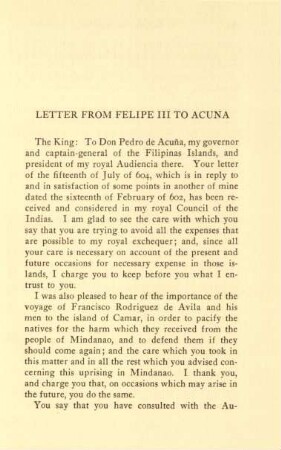 Letter from Felipe III to Acuna