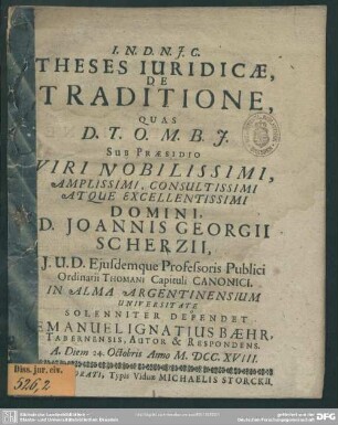 Theses Iuridicae, De Traditione