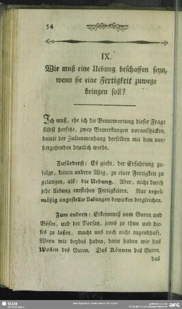 IX. Wie muß eine Uebung beschaffen seyn, wenn sie eine Fertigkeit zuwege bringen soll?