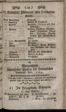 II. Verzeichnis sämmtlicher Pächter der Herzoglichen Domanial-Höfe 1784