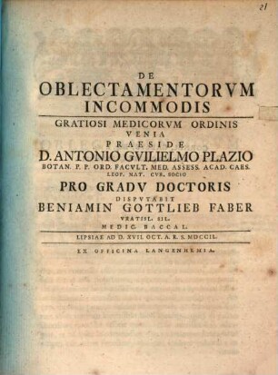 De oblectamentorum incommodis