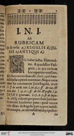 I.N.I. Ad Rubricam de diversis a.) Regulis b.) Juris c.) Antiqui d.)