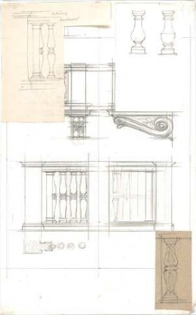 Lange, Ludwig; Skizzenblätter - Balustrade - verschiedene Abbildungen (Ansichten)