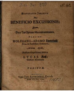 Disputatio Juridica De Beneficio Excussionis