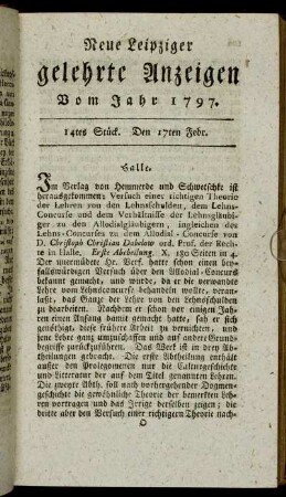 14tes Stück. Den 17ten Febr.