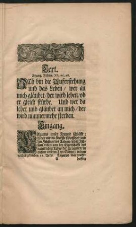 Text. Evang. Johan. XI, 25. 26