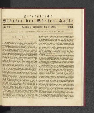 No. 798. Hamburg. Sonnabend, den 16. März. 1833.