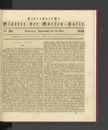 No. 798. Hamburg. Sonnabend, den 16. März. 1833.