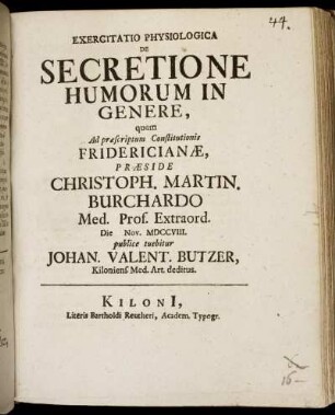 Exercitatio Physiologica De Secretione Humorum In Genere