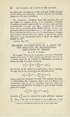 Example illustrative of a point in the solution of differential equations in series.