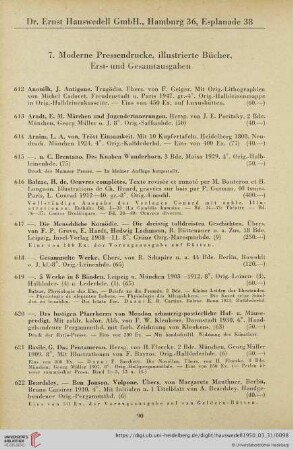 7. Moderne Pressendrucke, illustrierte Bücher, Erst- und Gesamtausgaben (Nr. 612 - 863)