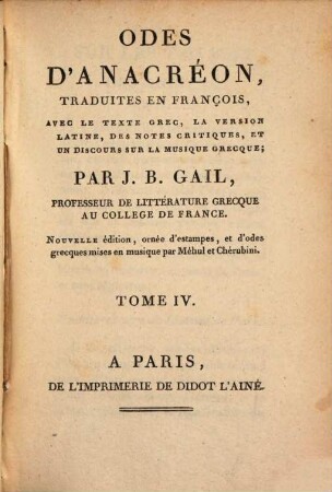 Odes, inscriptiones, épitaphes, épithalames et fragments d'Anacreon. 4