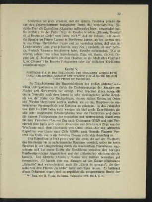 Kapitel V. - Fortschritte in der Erkundung der südlichen Kordilleren durch die Eroberungszüge der Spanier von Almagro bis zum Tode Pedro de Valdivias.