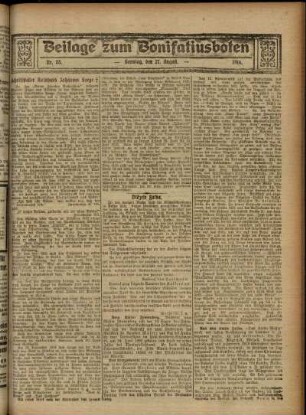 Zweite Ausgabe vom Sonntag, den 27. August 1916.