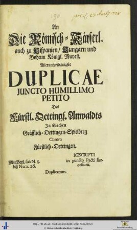 Duplicae Juncto Humillimo Petito