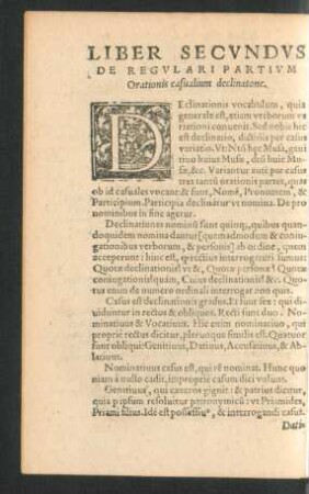 Liber Secundus De Regulari Partium Orationis casualium declinatione.