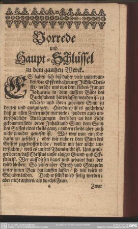 Vorrede und Haupt-Schlüssel zu dem gantzen Werck