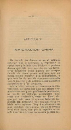 Artículo XI. Inmigración China