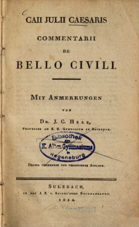 Caii Julii Caesaris Commentarii de bello civili