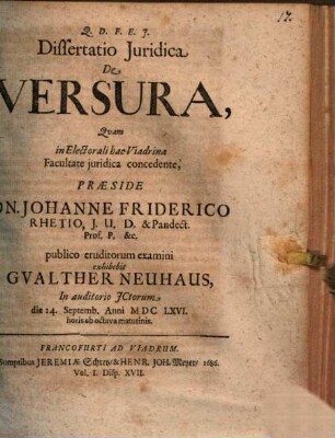 Diss. iur. de versura